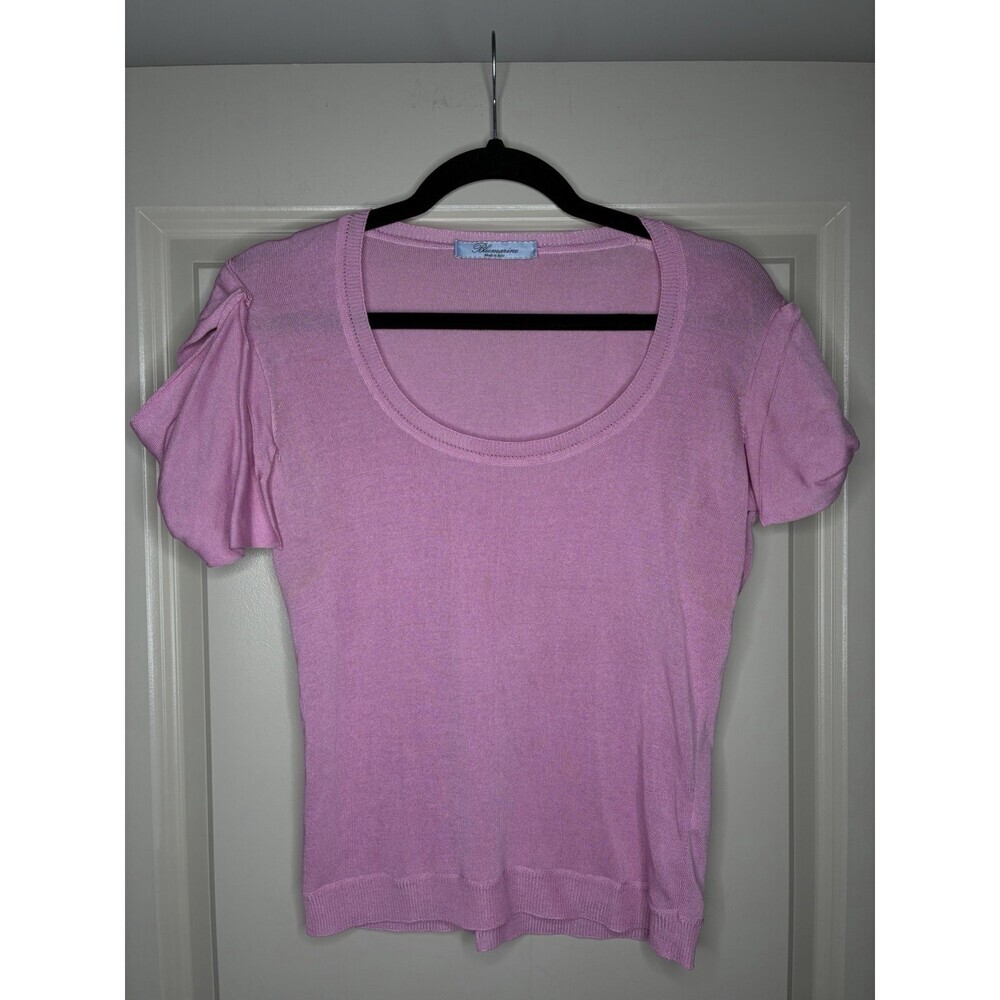 Blumarine Vintage Y2K Pink Knit Silk Scoop Neck Top Petal Ruched Sleeves Small